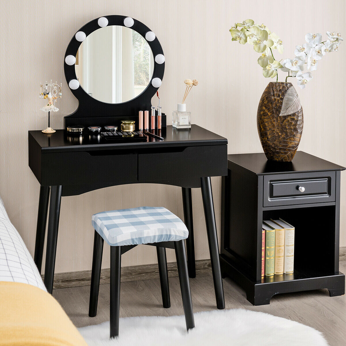 Vanity Makeup Dressing Set Lighted Mirror Touch Switch, Black Makeup Vanities at Gallery Canada