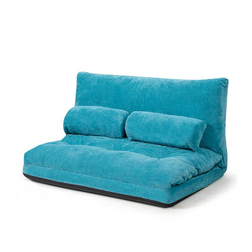 6-Position Adjustable Sleeper Lounge Couch with 2 Pillows, Blue