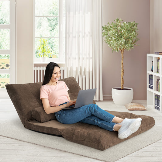 6-Position Adjustable Sleeper Lounge Couch, 2 Pillows, Brown Floor Chairs Brown at Gallery Canada