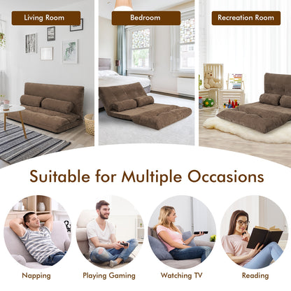 6-Position Adjustable Sleeper Lounge Couch, 2 Pillows, Brown Floor Chairs at Gallery Canada