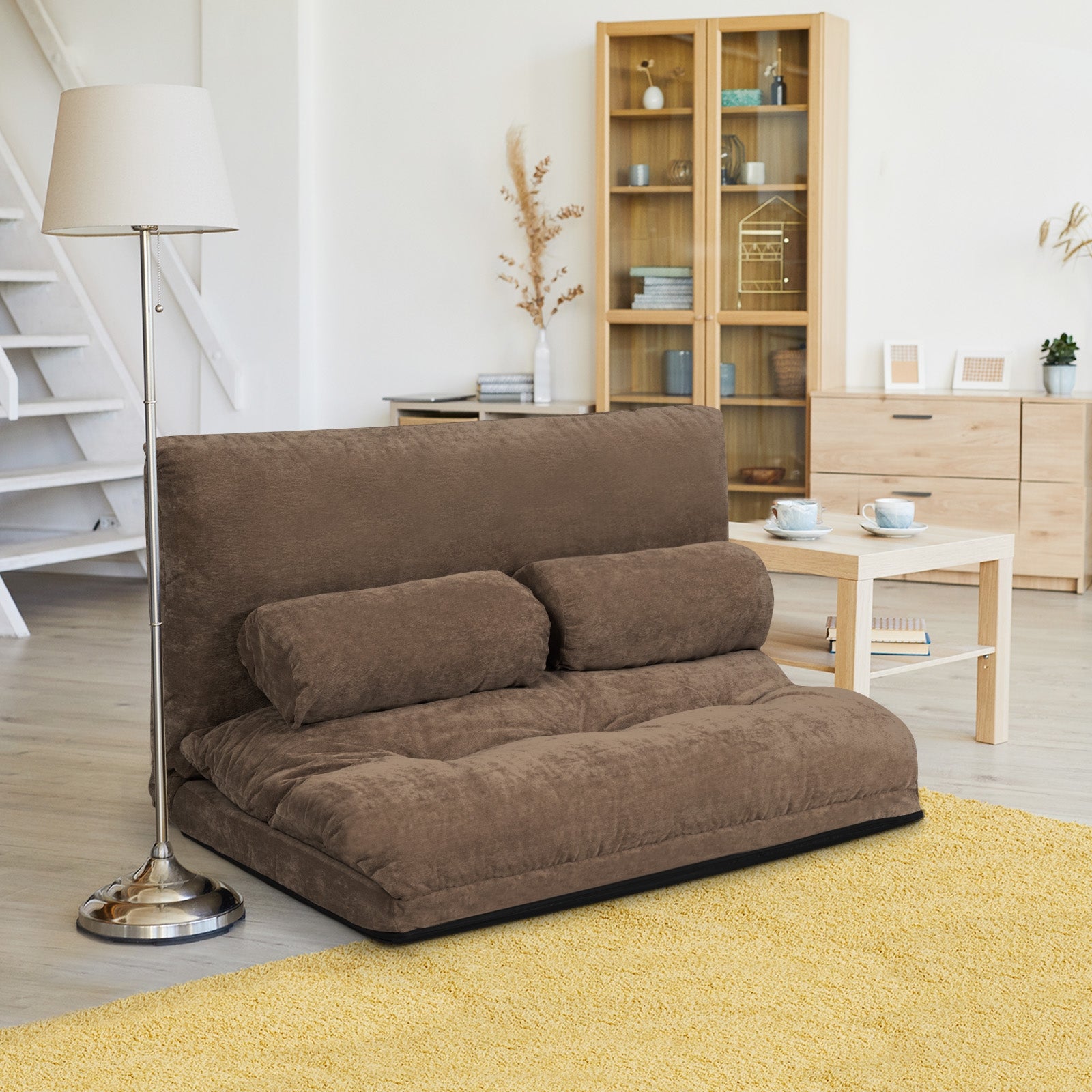 6-Position Adjustable Sleeper Lounge Couch, 2 Pillows, Brown Floor Chairs at Gallery Canada