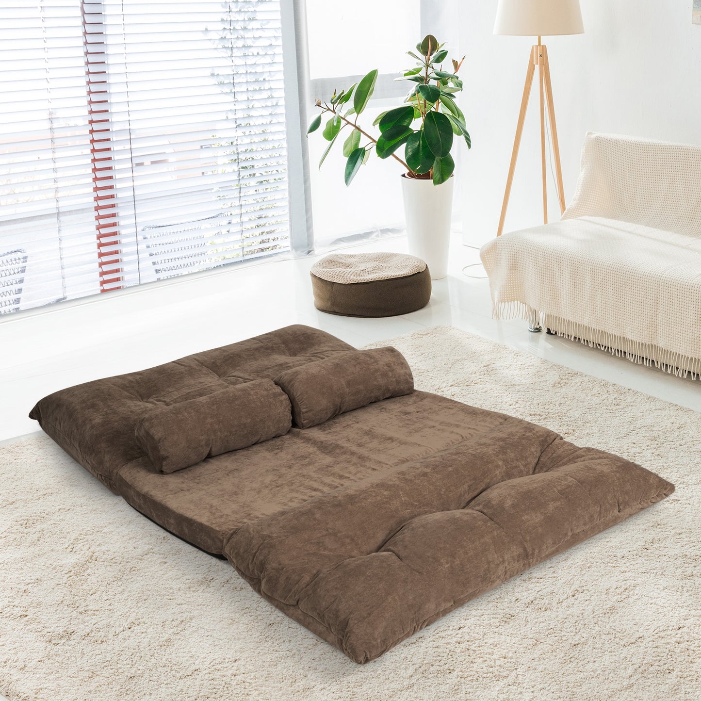 6-Position Adjustable Sleeper Lounge Couch, 2 Pillows, Brown Floor Chairs at Gallery Canada