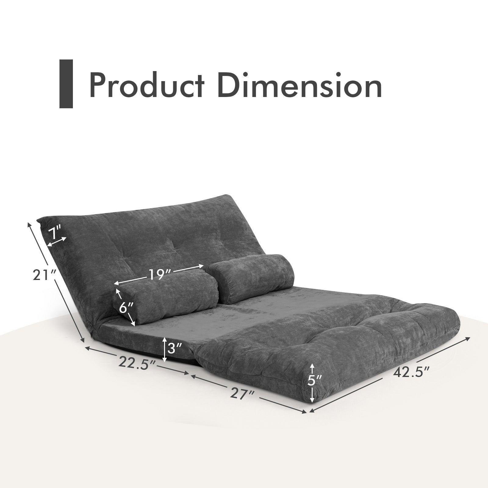6-Position Adjustable Sleeper Lounge Couch, Gray Floor Chairs at Gallery Canada