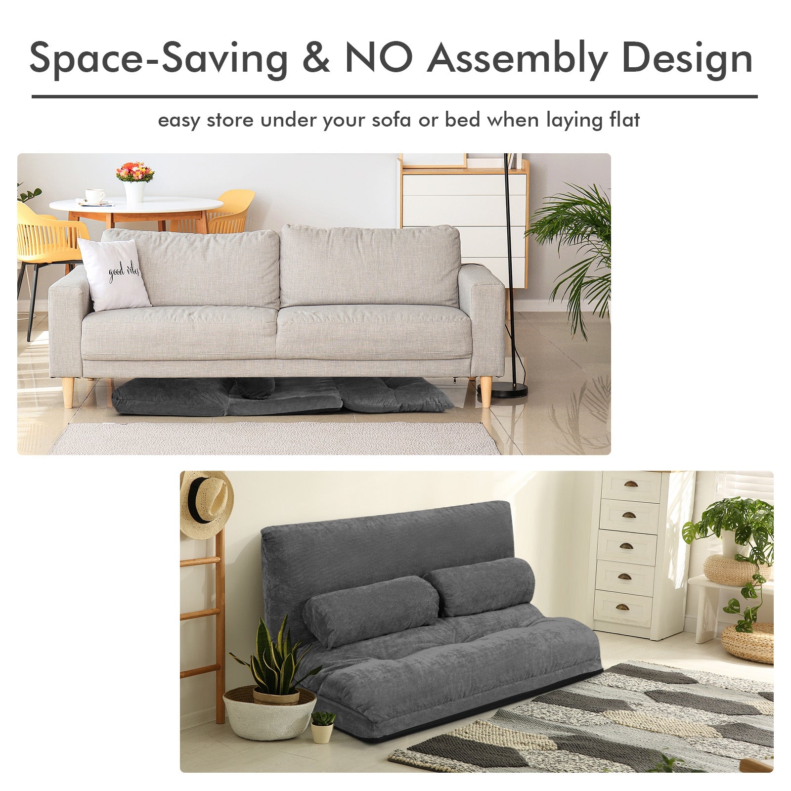 6-Position Adjustable Sleeper Lounge Couch, Gray Floor Chairs at Gallery Canada