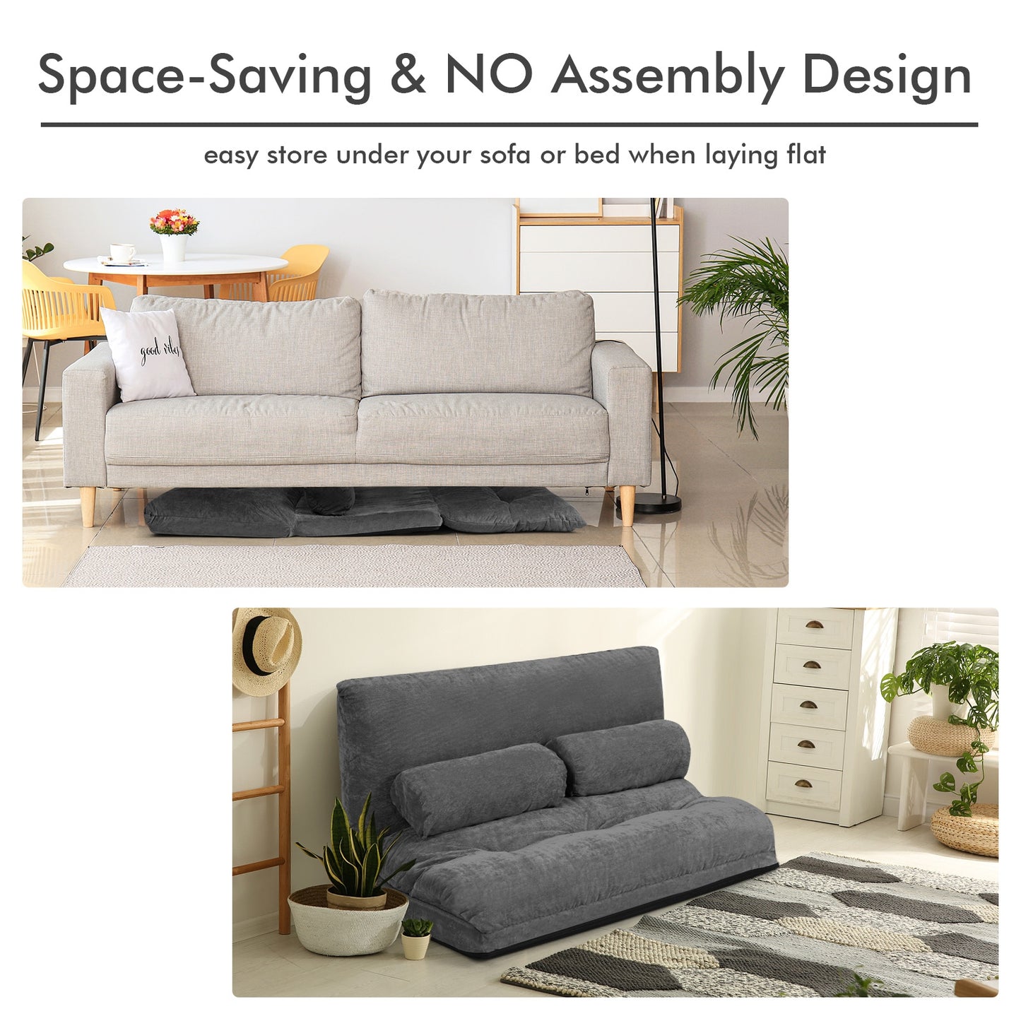 6-Position Adjustable Sleeper Lounge Couch, Gray Floor Chairs at Gallery Canada