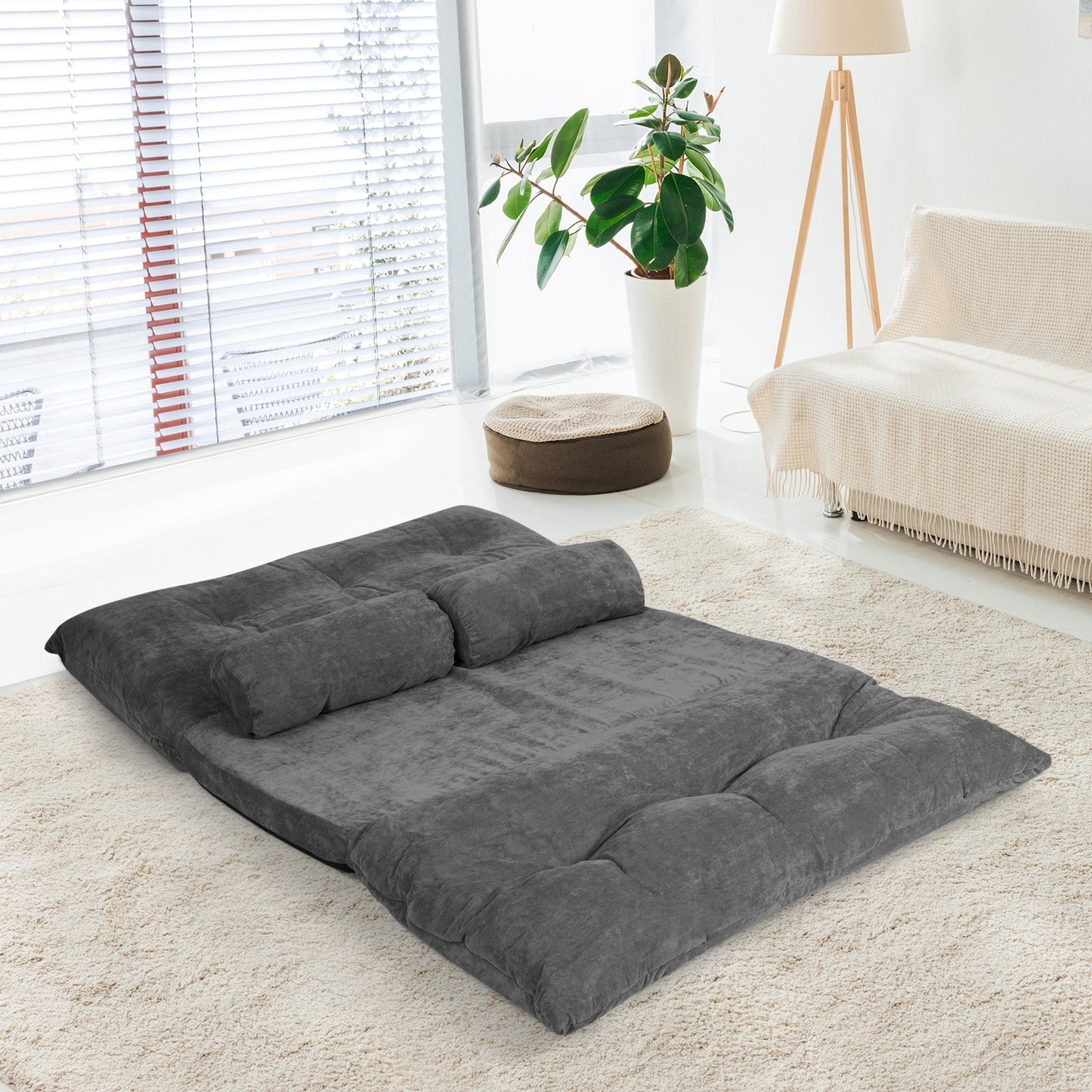 6-Position Adjustable Sleeper Lounge Couch, Gray Floor Chairs at Gallery Canada