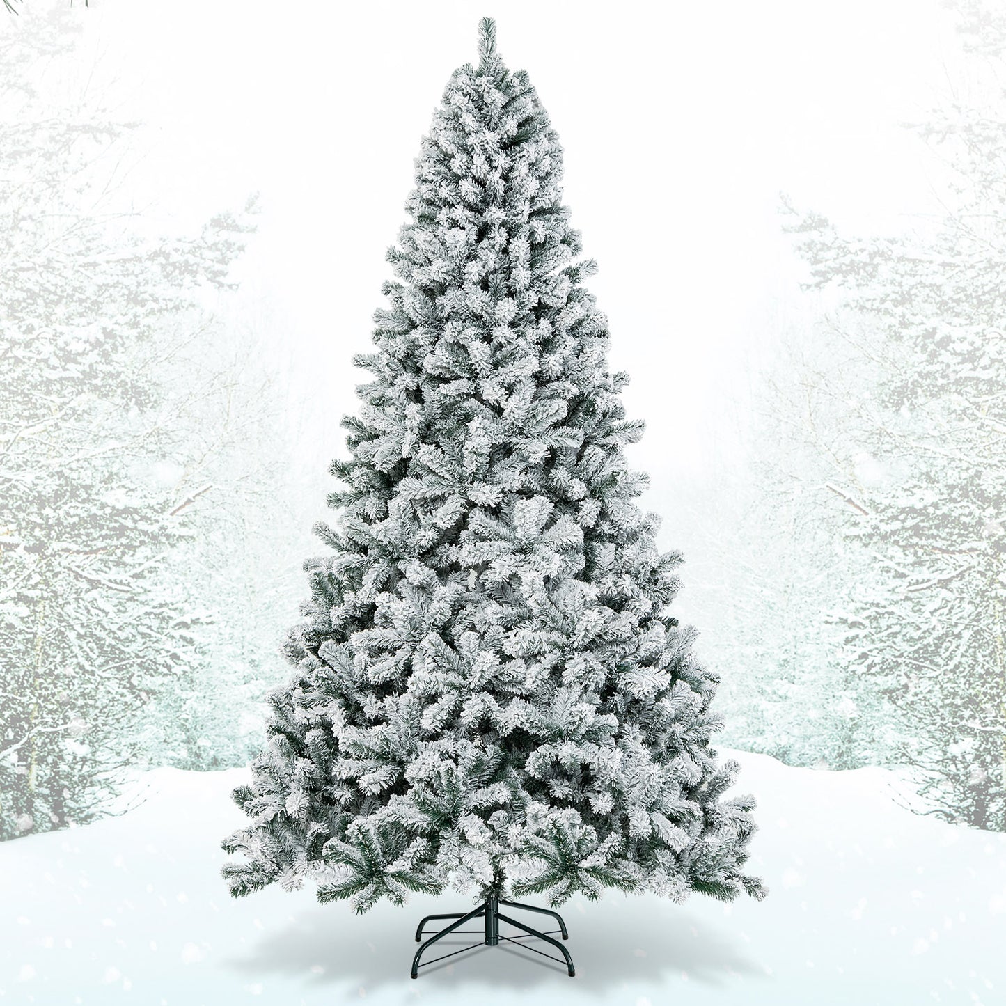 9 Feet Artificial Christmas Tree with Premium Snow Flocked Hinged, White Christmas Tree at Gallery Canada