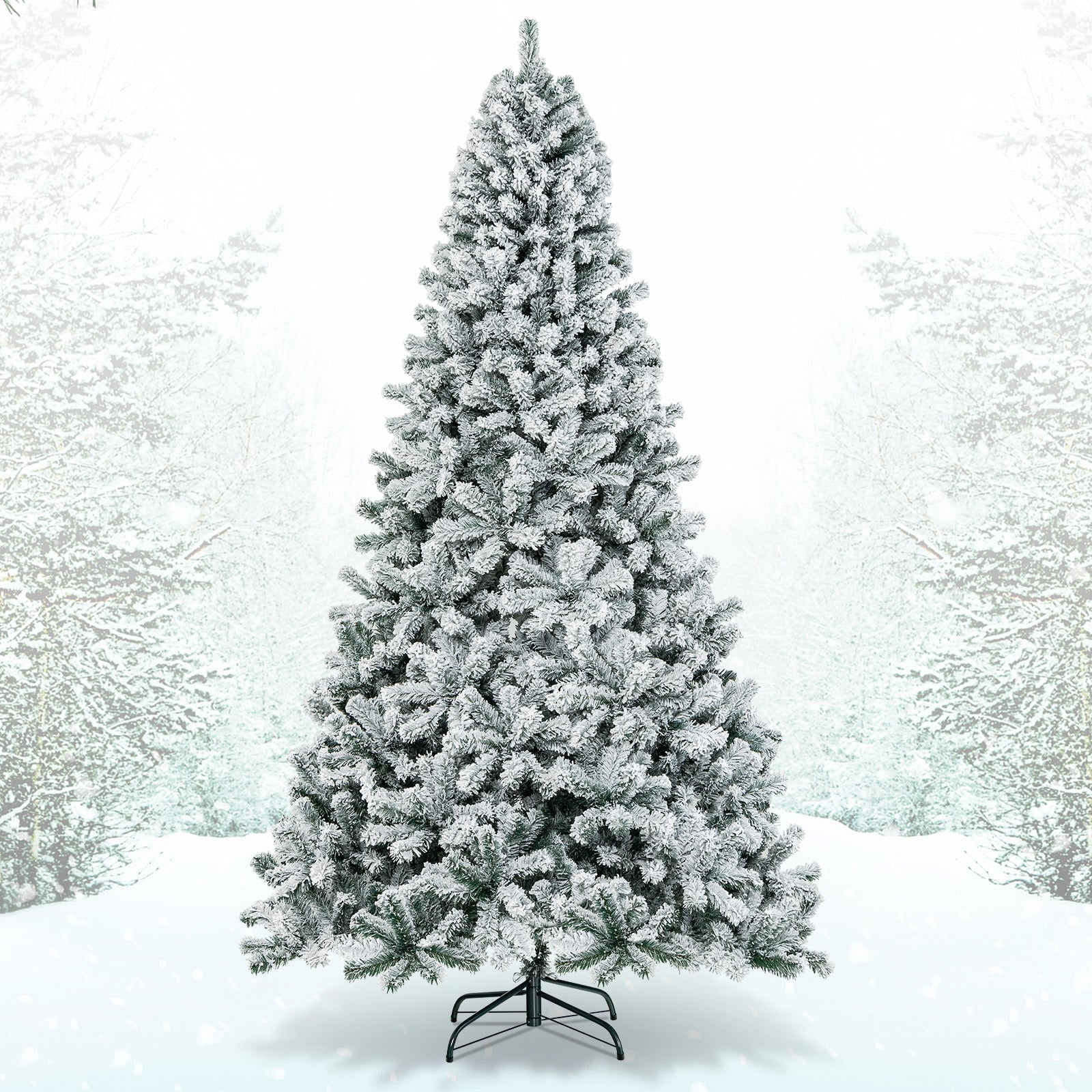 9 Feet Artificial Christmas Tree with Premium Snow Flocked Hinged, White Christmas Tree at Gallery Canada