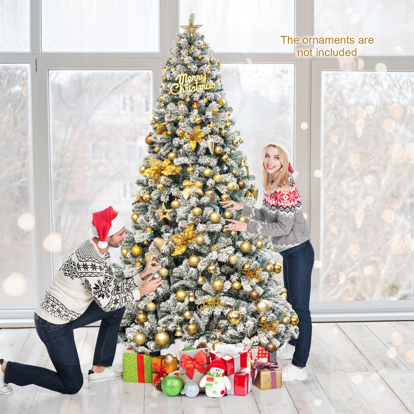 9 Feet Artificial Christmas Tree with Premium Snow Flocked Hinged, White Christmas Tree at Gallery Canada