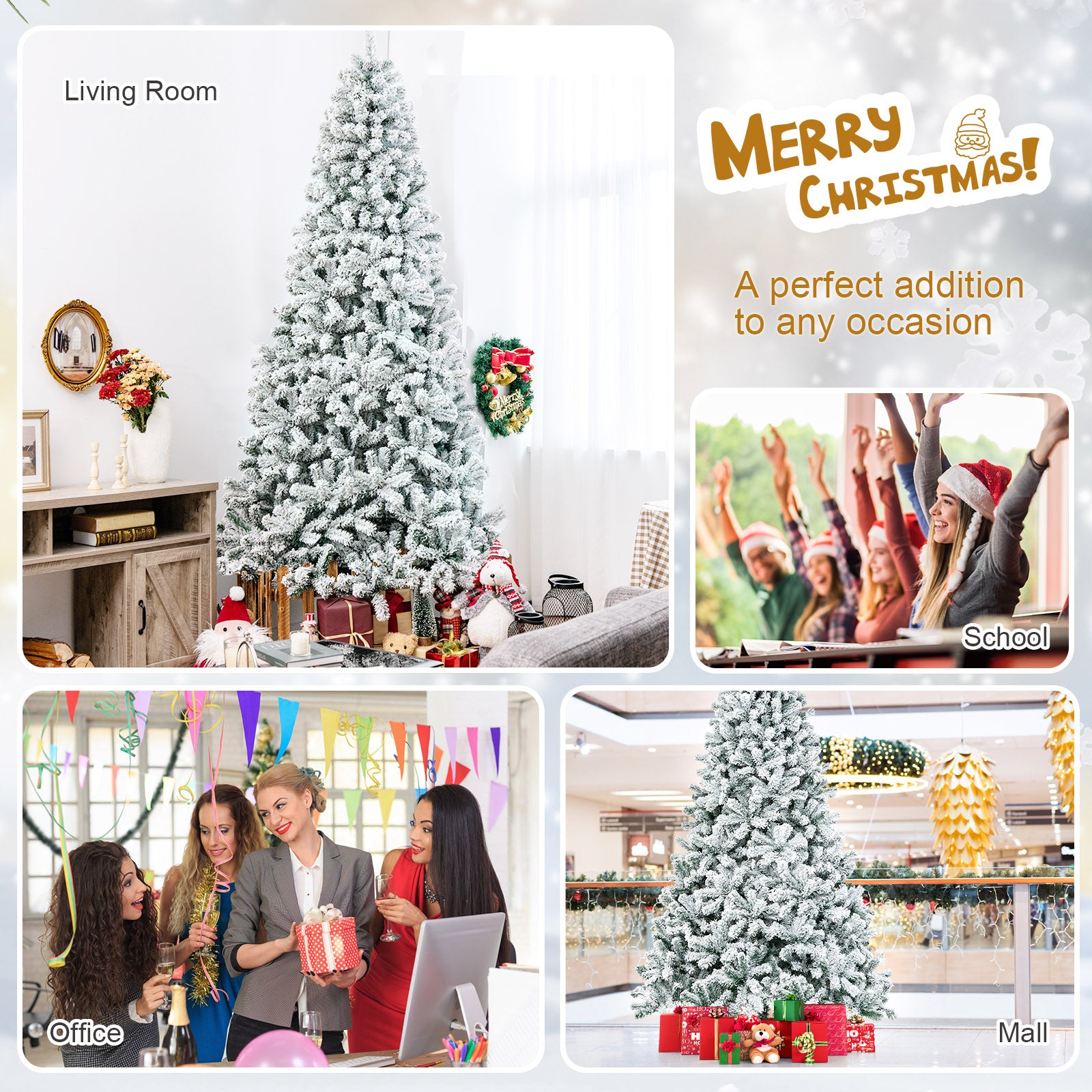 9 Feet Artificial Christmas Tree with Premium Snow Flocked Hinged, White Christmas Tree at Gallery Canada