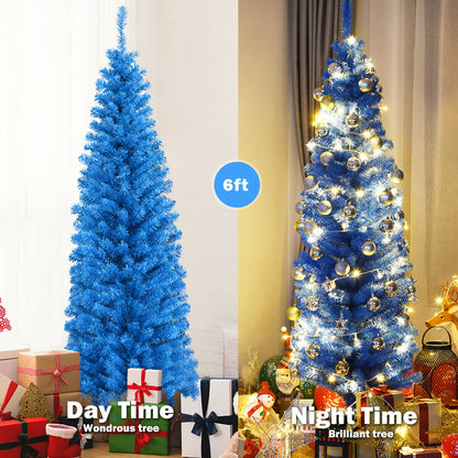 6 Feet Unlit Pencil Slim Tree Artificial Christmas Tree, Blue Christmas Tree at Gallery Canada
