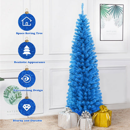 6 Feet Unlit Pencil Slim Tree Artificial Christmas Tree, Blue Christmas Tree at Gallery Canada