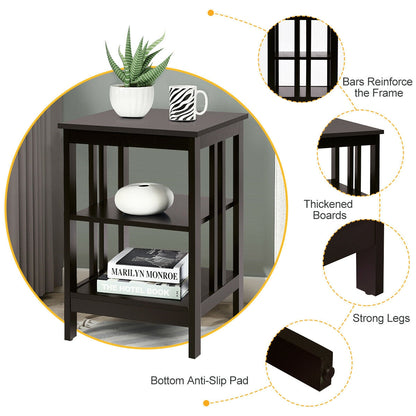 3-tier Side Table Nightstand with Stable Structure, Dark Brown
