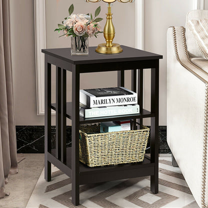 3-tier Side Table Nightstand with Stable Structure, Dark Brown