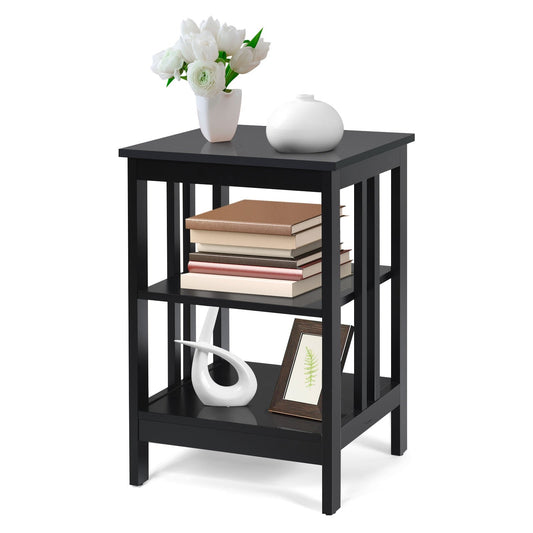3-tier Side Table Nightstand with Stable Structure, Black - Gallery Canada