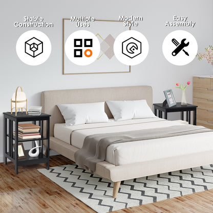 3-tier Side Table Nightstand with Stable Structure, Black