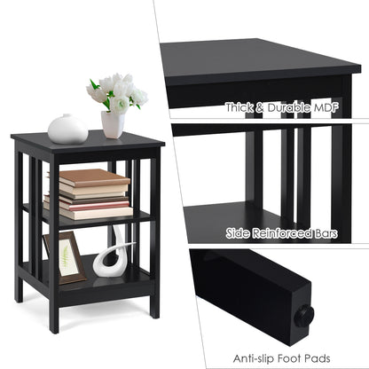 3-tier Side Table Nightstand with Stable Structure, Black