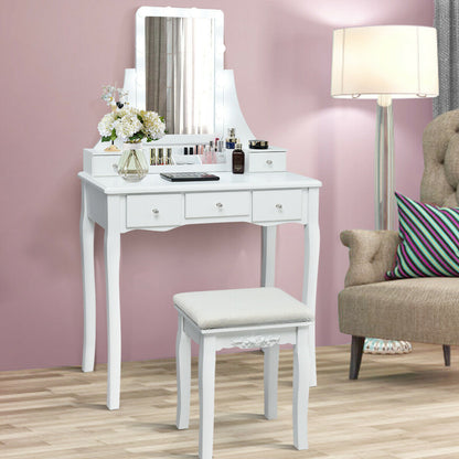 10 Dimmable Light Bulbs Vanity Dressing Table with 2 Dividers and Cushioned Stool, White Makeup Vanities at Gallery Canada