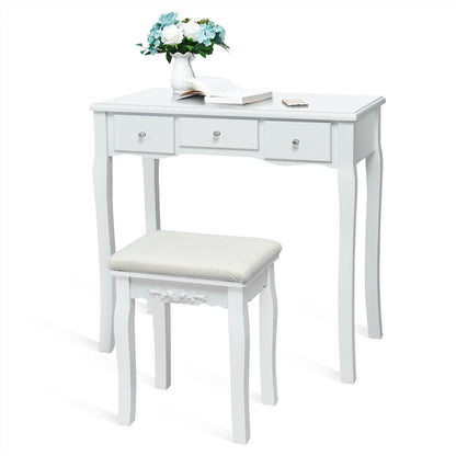 10 Dimmable Light Bulbs Vanity Dressing Table with 2 Dividers and Cushioned Stool, White Makeup Vanities at Gallery Canada