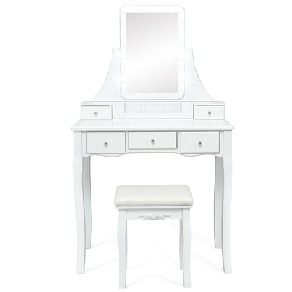 Dimmable Light Bulbs Vanity Dressing Table, 2 Dividers, Cushioned Stool, White Makeup Vanities at Gallery Canada