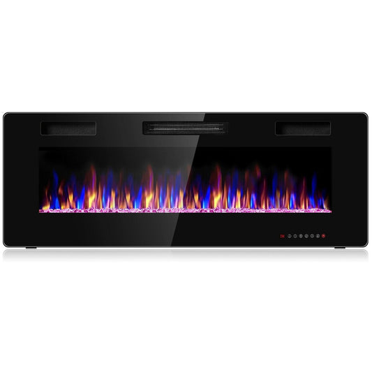 50 Inch Recessed Ultra Thin Electric Fireplace with Timer, Black - Gallery Canada