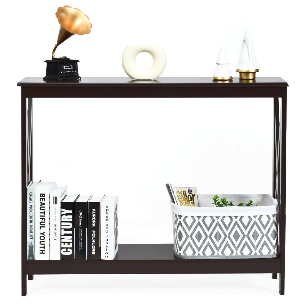 2-Tier Console Sofa Side Table, Dark Brown Console Tables at Gallery Canada