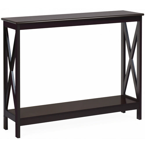 2-Tier Console Sofa Side Table, Dark Brown