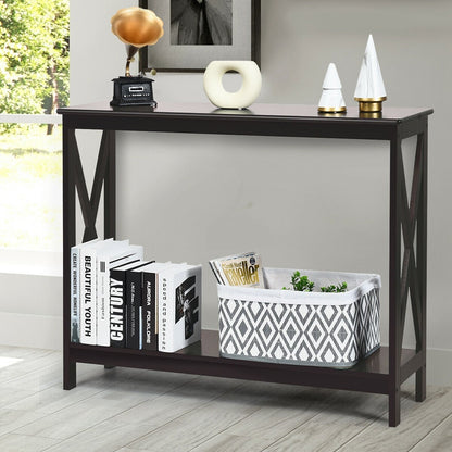 2-Tier Console Sofa Side Table, Dark Brown Console Tables at Gallery Canada
