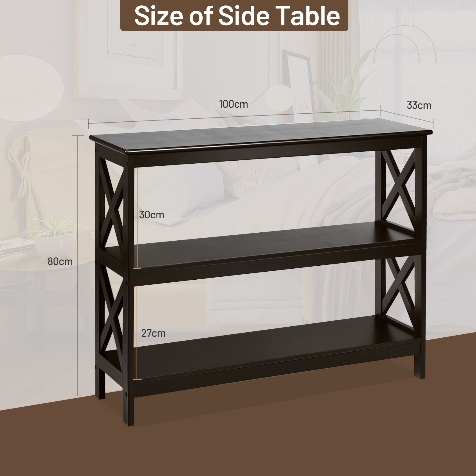 3-Tier Console X-Design Sofa Side Accent Table, Dark Brown - Gallery Canada