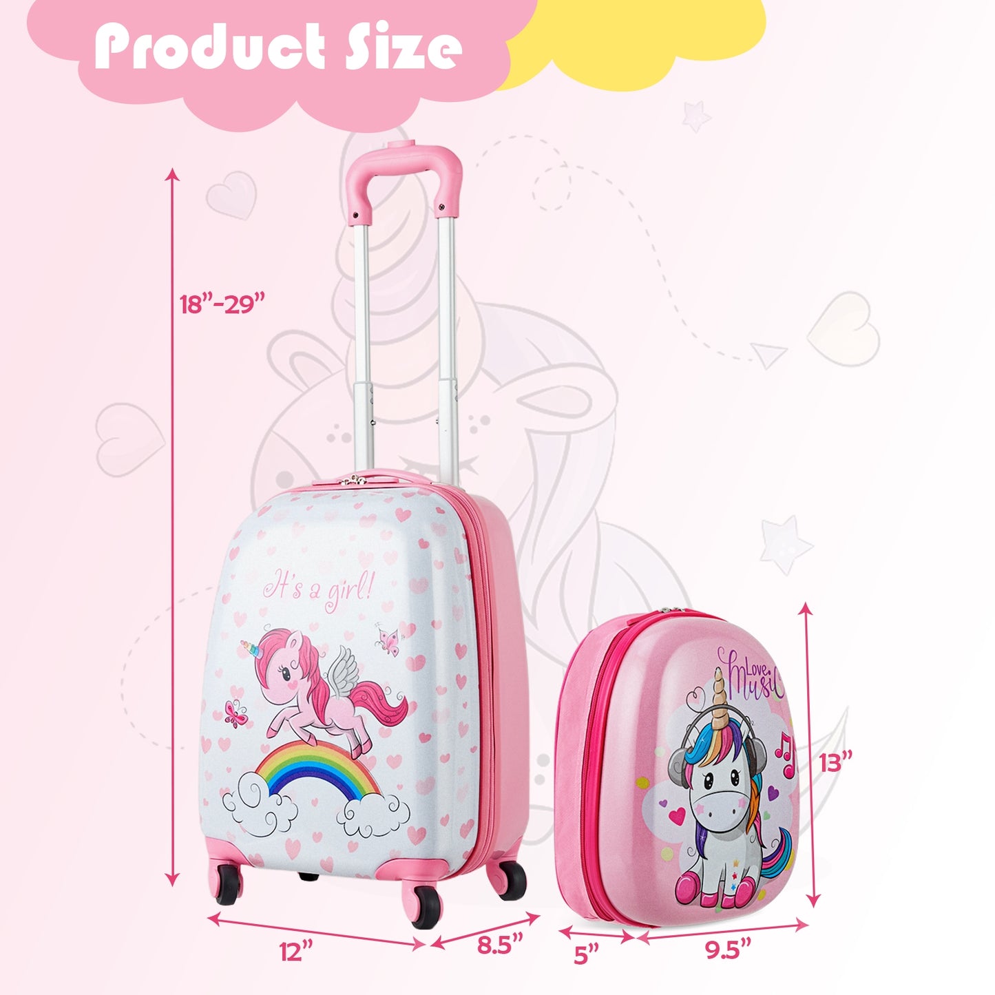 2 Pieces Kids Luggage Set 12 Inch Backpack and 16 Inch Kid Carry on Suitcase with Wheels, Pink Kids Luggage at Gallery Canada