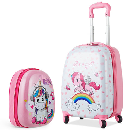2 Pieces Kids Luggage Set 12 Inch Backpack and 16 Inch Kid Carry on Suitcase with Wheels, Pink Kids Luggage Unicorn at Gallery Canada