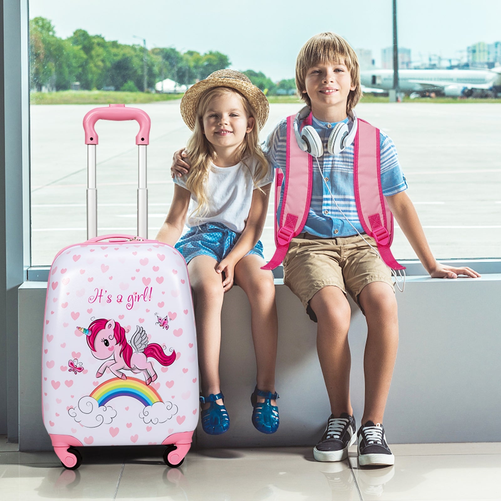 2 Pieces Kids Luggage Set 12 Inch Backpack and 16 Inch Kid Carry on Suitcase with Wheels, Pink Kids Luggage at Gallery Canada