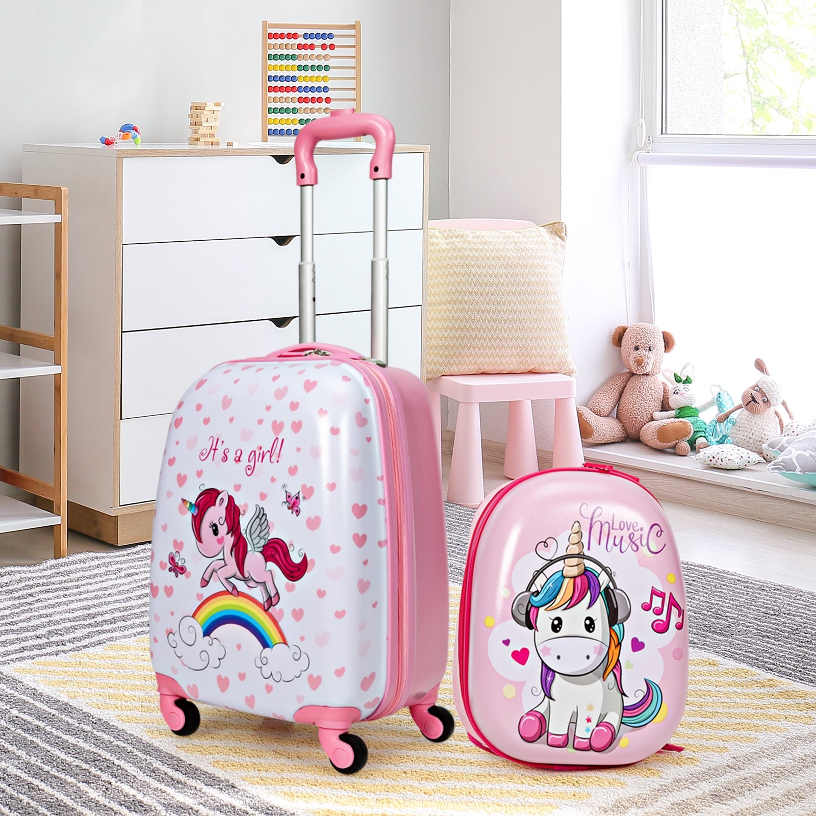 2 Pieces Kids Luggage Set 12 Inch Backpack and 16 Inch Kid Carry on Suitcase with Wheels, Pink Kids Luggage at Gallery Canada