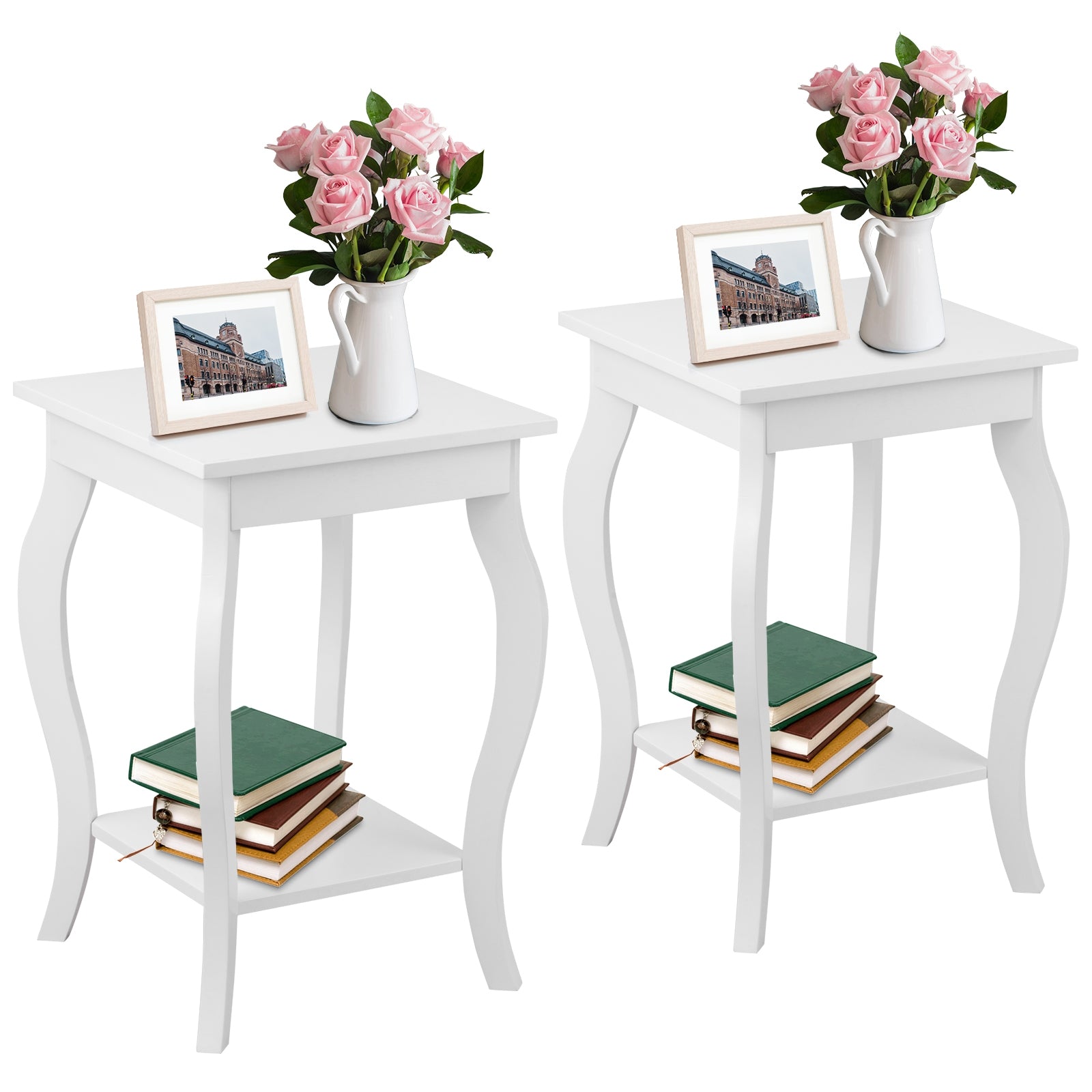 Set of 2 Accent Side Tables with Shelf, White End & Side Tables at Gallery Canada