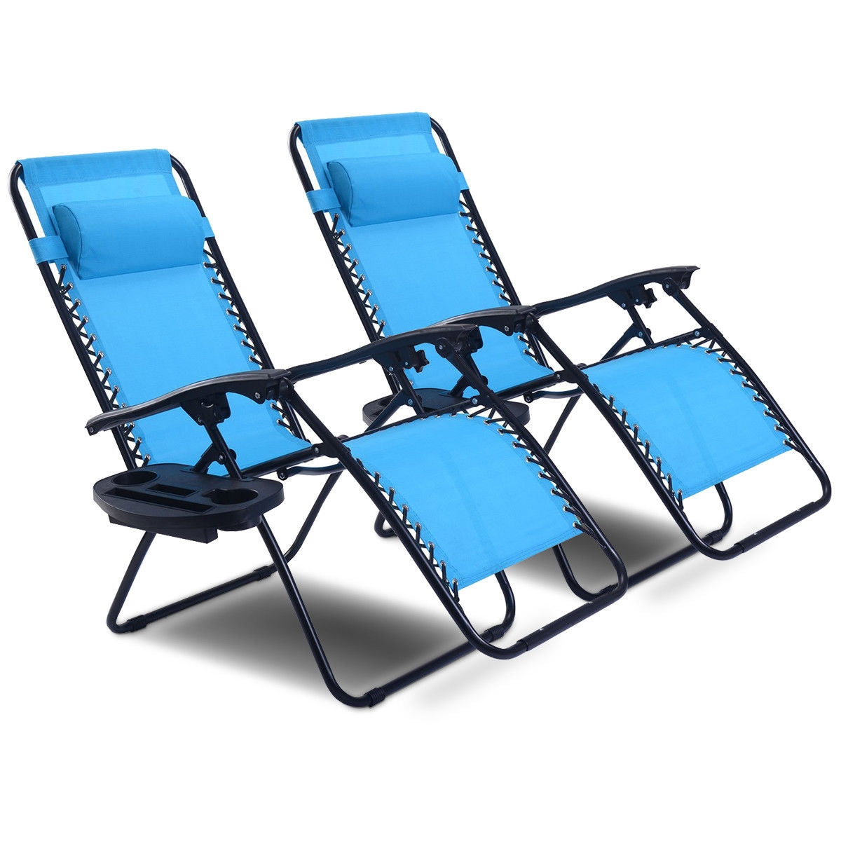 2 Pieces Folding Lounge Chair with Zero Gravity, Light Blue Beach & Lawn Chairs Light Blue at Gallery Canada