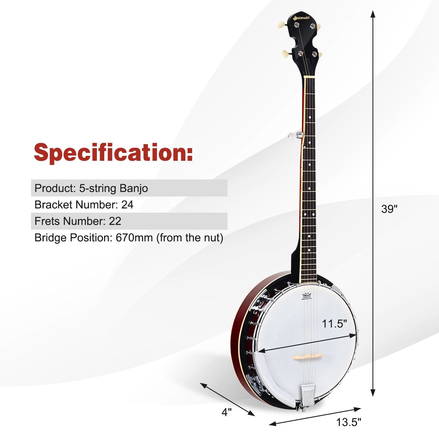 5-String Geared Tunable Banjo with case, Black - Gallery Canada