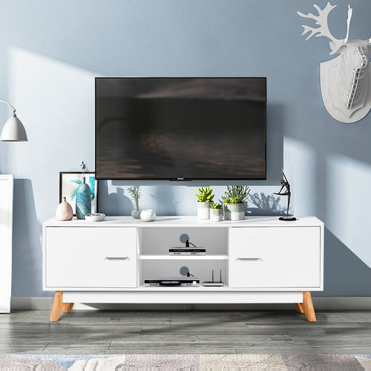 Wooden TV Stand with 2 Storage Cabinets  and 2 Open Shelves for 60 Inch TV, White - Gallery Canada