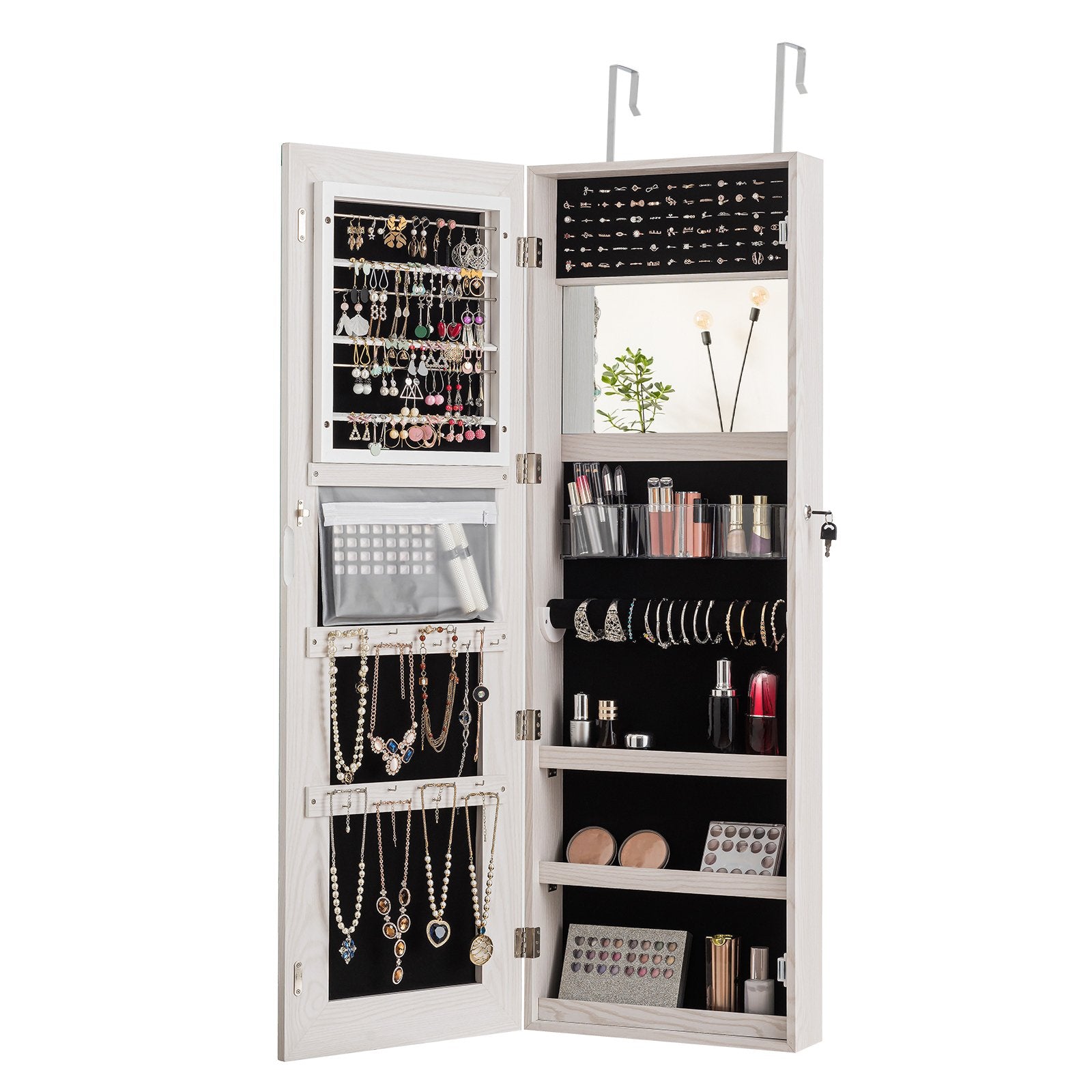 Lockable Storage Jewelry Cabinet  with Frameless Mirror, White - Gallery Canada