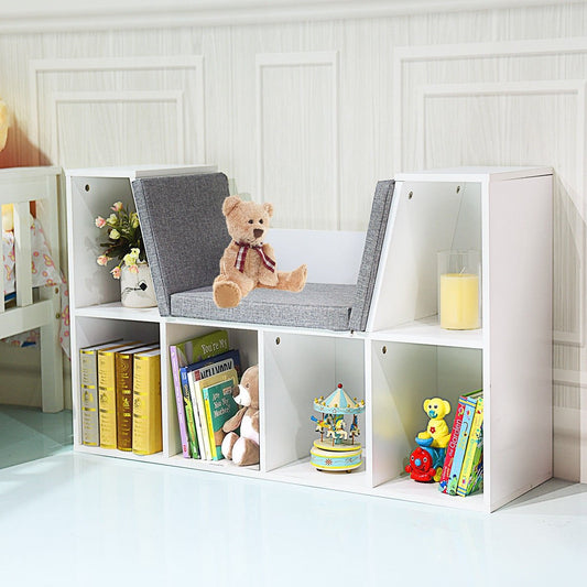 6-Cubby Kid Storage Bookcase Cushioned Reading Nook, White - Gallery Canada