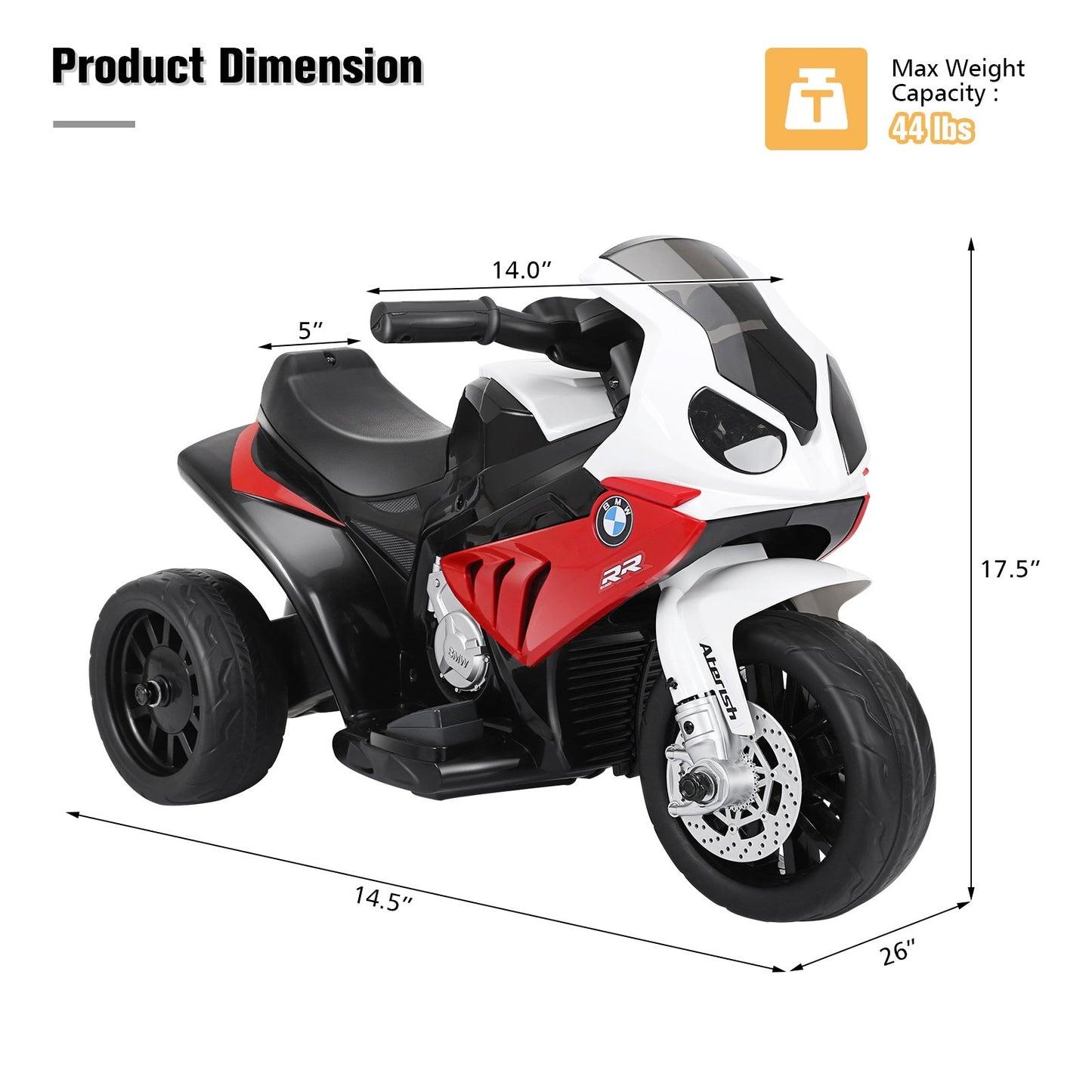 6V Kids 3 Wheels Riding BMW Licensed Electric Motorcycle, Red - Gallery Canada