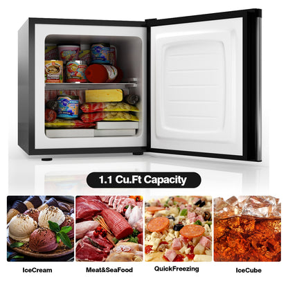 1.1 cu.ft. Compact Single Door Mini Upright Freezer, Black & White Freezers at Gallery Canada