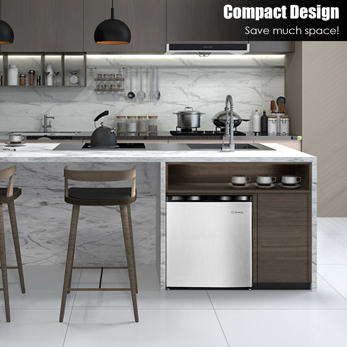 1.1 cu.ft. Compact Single Door Mini Upright Freezer, Black & White Freezers at Gallery Canada