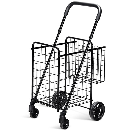 Folding Shopping Cart Basket, Rolling Trolley With Adjustable Handle, Black Kitchen Tools Black at Gallery Canada