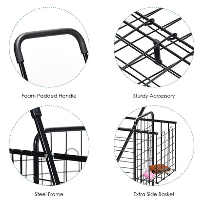 Folding Shopping Cart Basket Rolling Trolley with Adjustable Handle, Black Kitchen Tools at Gallery Canada