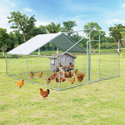 13 x 13 Feet Walk-In Chicken Coop, Waterproof Cover, White
