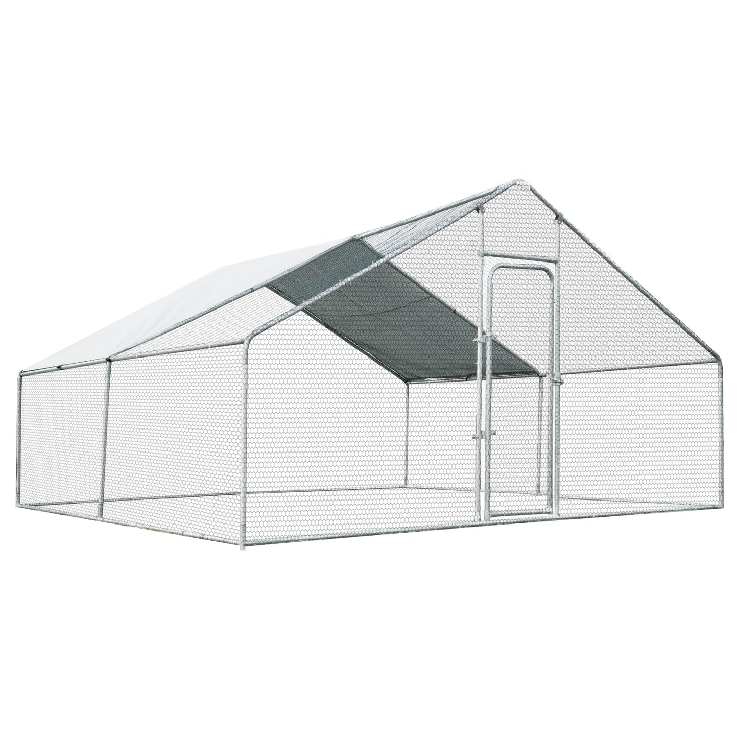 13 x 13 Feet Walk-In Chicken Coop, Waterproof Cover, White