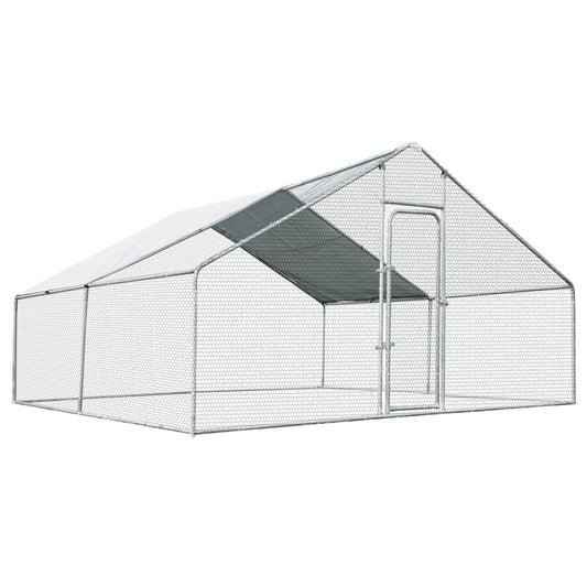13 x 13 Feet Walk-In Chicken Coop, Waterproof Cover, White