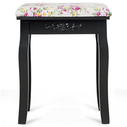 Vanity Wood Dressing Stool Padded Piano Seat with Rose Cushion, Black - Gallery Canada
