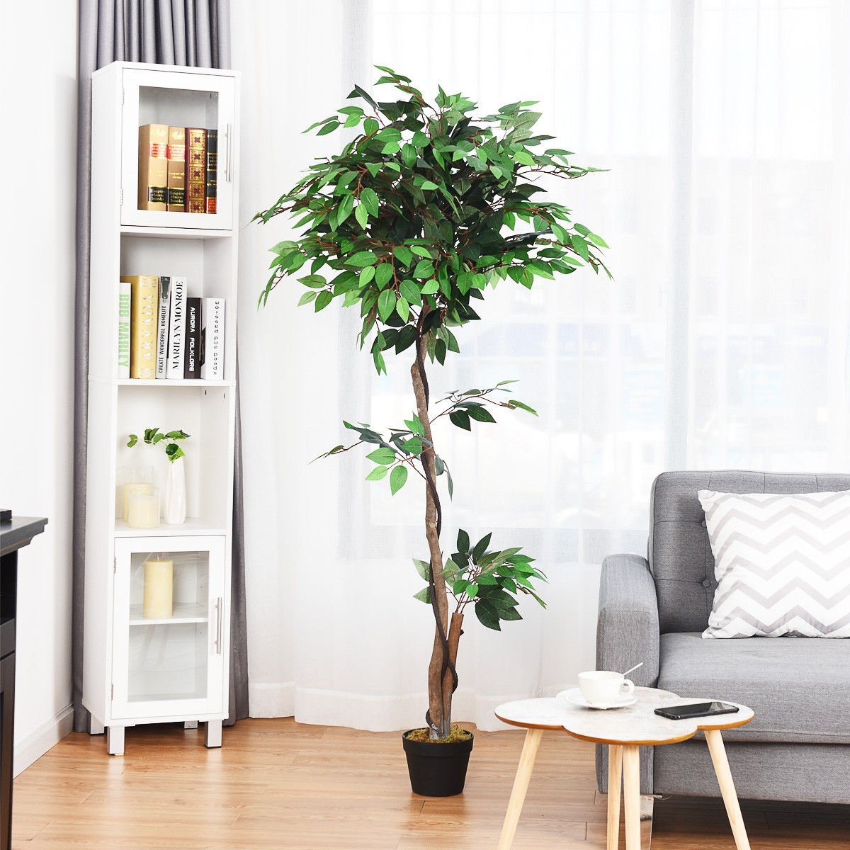 5.5 Feet Artificial Ficus Silk Tree with Wood Trunks, Green Faux Plants at Gallery Canada