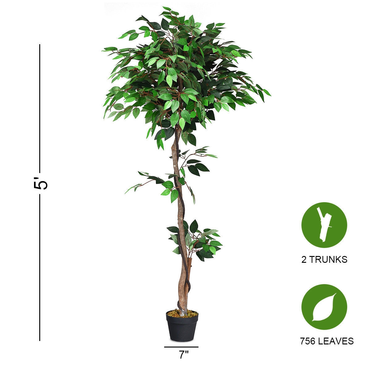 5.5 Feet Artificial Ficus Silk Tree with Wood Trunks, Green Faux Plants at Gallery Canada